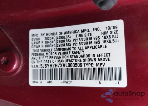 2010 Honda Element Ex from USA, damaged, VIN 5J6YH2H7XAL000509